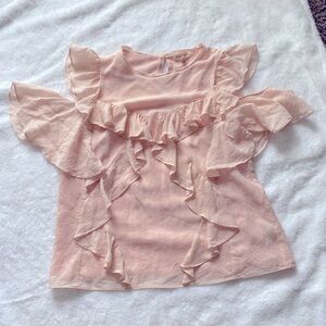 Rebecca Taylor pink cold shoulder ruffle top